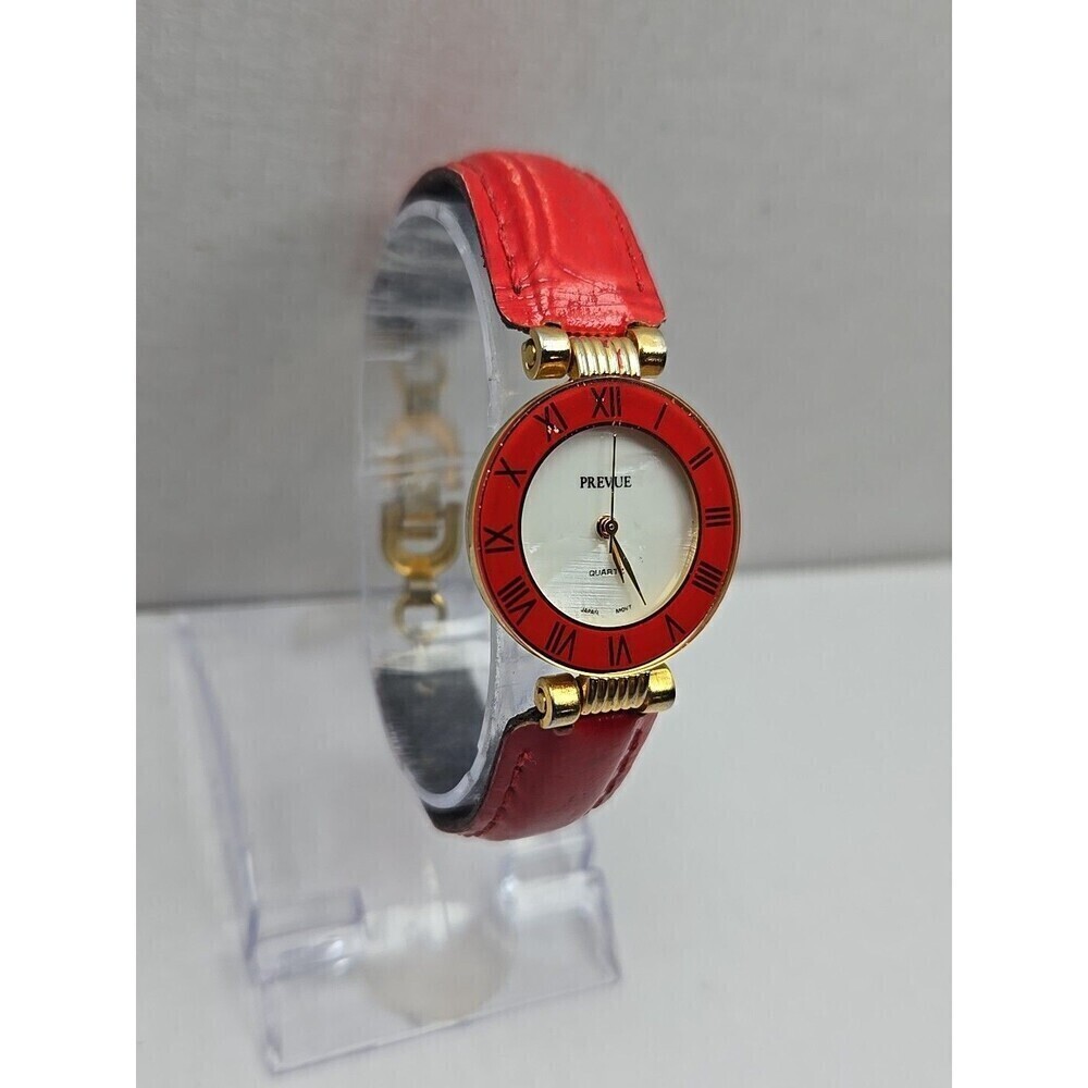 Vintage Prevue Timewear V3060 Ladies Red Enamel Bezel Watch New Battery Unique - Picture 3 of 12